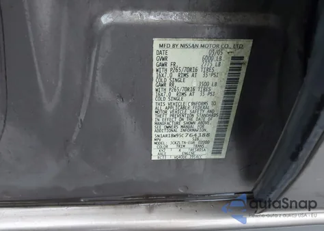 2005 Nissan Pathfinder Se из США, поврежденный, VIN 5N1AR18W95C764388